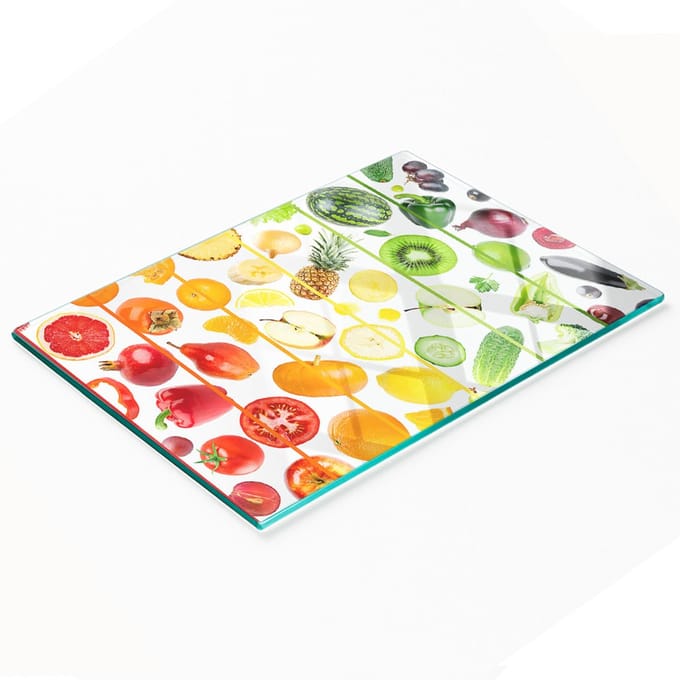 Decoratieve glazen snijplank voor groenten en fruit, 80x52 cm