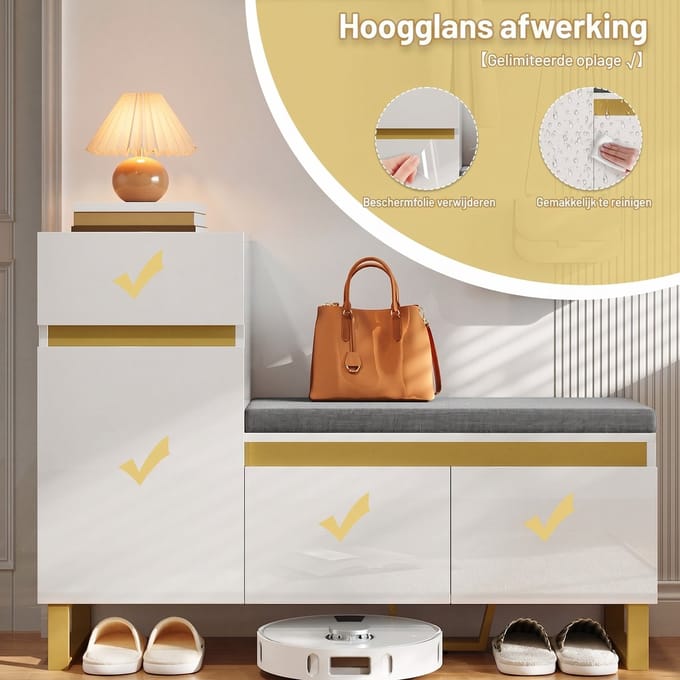 Schoenenkast wit / Schoenenrek – met Lades – MDF – Afmetingen 120x35x85 cm – Schoenenrek voor Hal en Entree – Modern Design