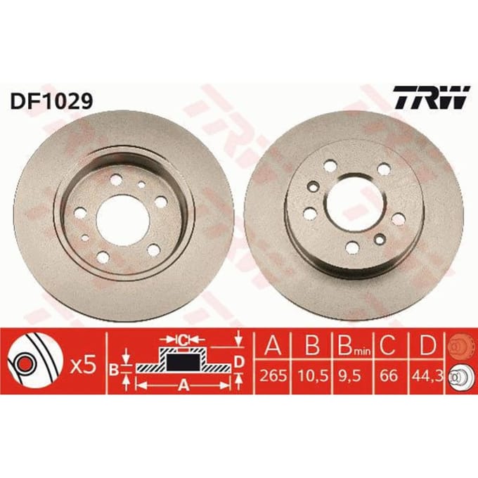 Remschijf TRW DF1029 achter, volledig, 1 Stuk