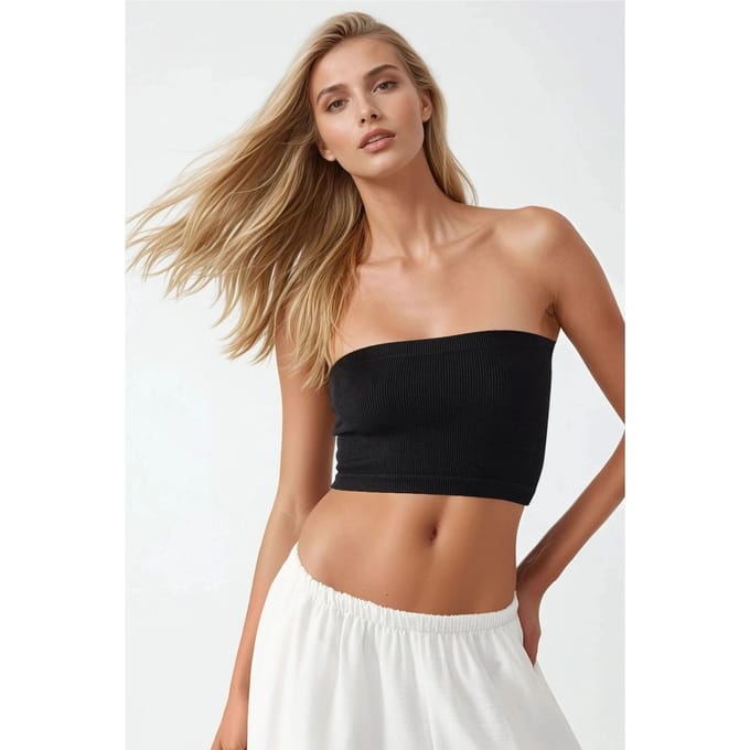 Slim Fit Strapless Geribbelde Croptop