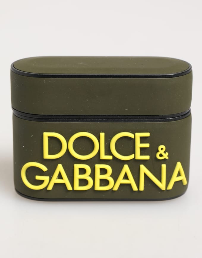 Dolce & Gabbana Legergroen Rubberen Logo Gegraveerde Accessoire Airpods Hoes