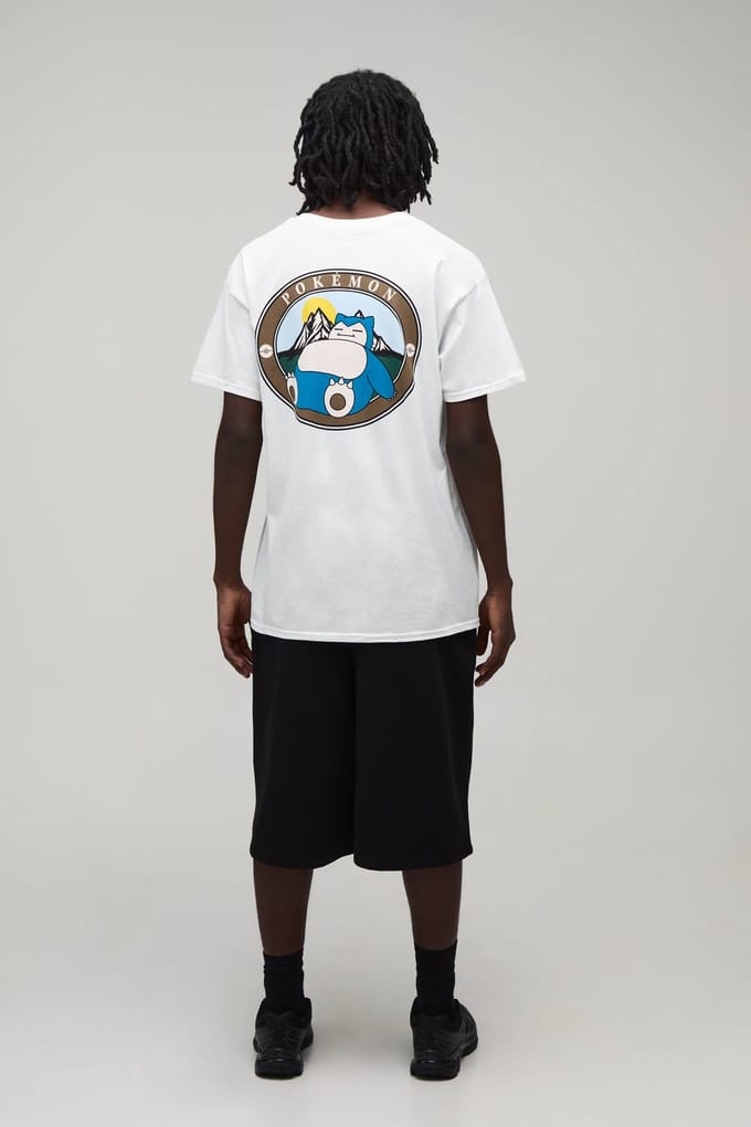 Oversized Pokemon Snorlax Officieel Bedrukt T-shirt | White | Size Large