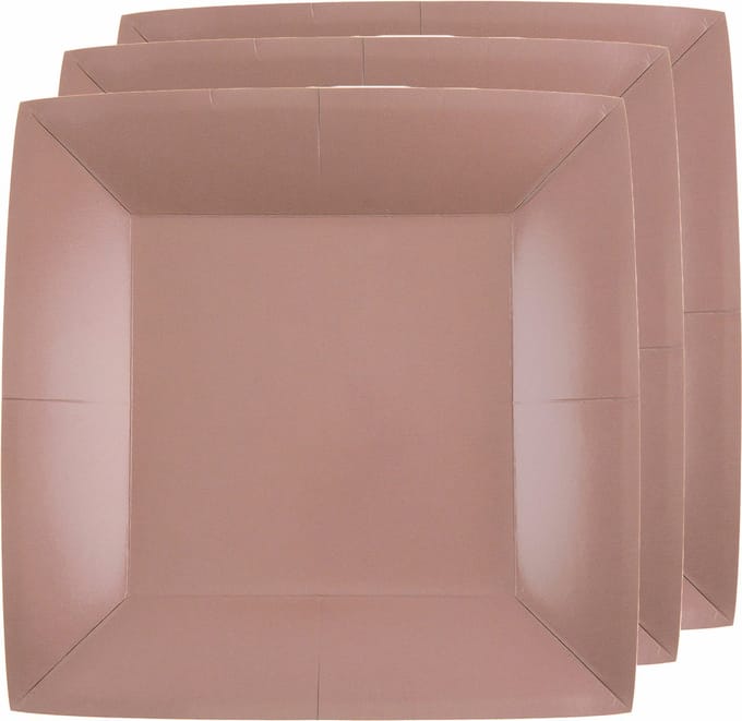 Santex Feest gebaksbordjes - roségoud - 10x - karton - 18 cm - vierkant - kartonnen feestbordjes