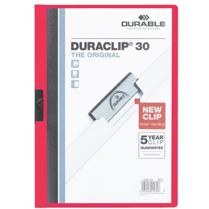Klemmap Durable Duraclip A4 3mm 30 vellen rood