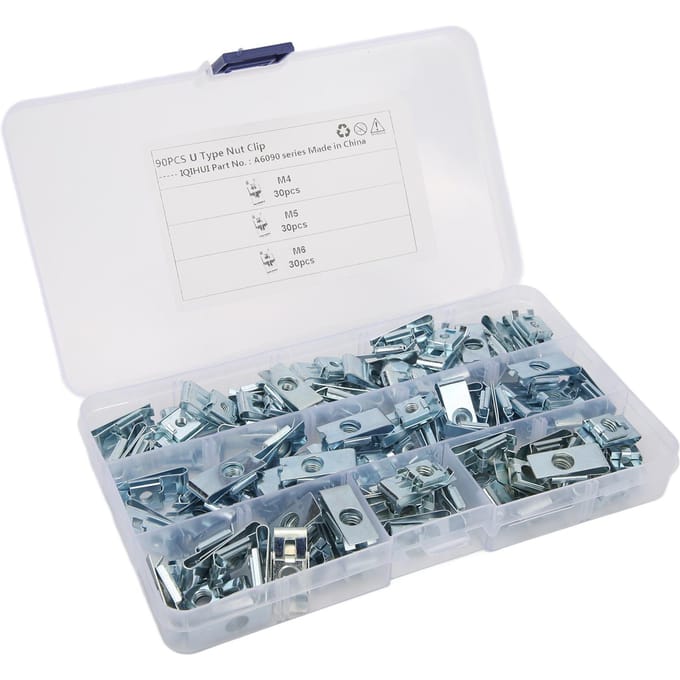 90 écrous et clips de fixation antirouille en forme de U pour panneaux de carrosserie automobile white