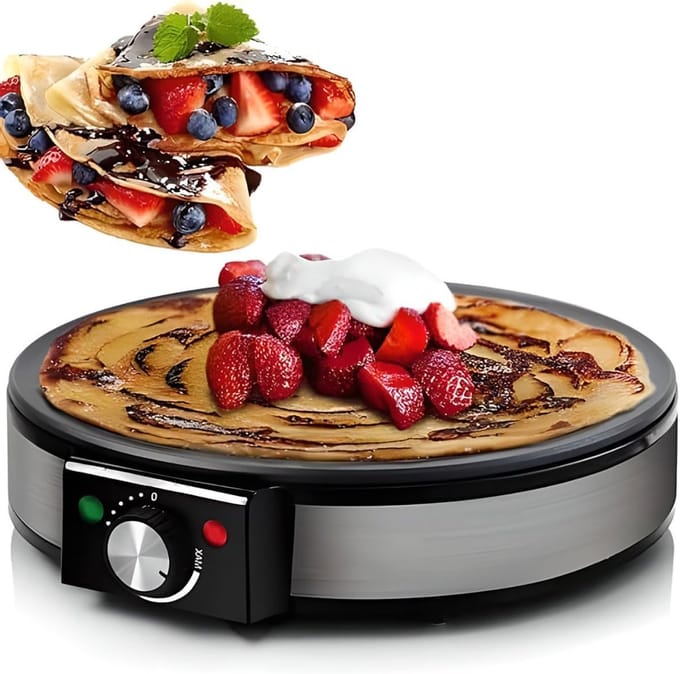 Pannenkoekenmaker Crêpe - Elektrische Plaat - Snelle Ontbijtjes - Instelbare Temperatuur - 30cm Diameter - Zwart