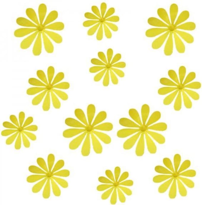 3D Bloemen Stickers / Muurstickers - Geel - 12 Stuks