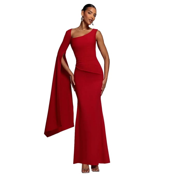 Asymmetrische Cape Mouwen Jurk Dames Goddiva Maxi