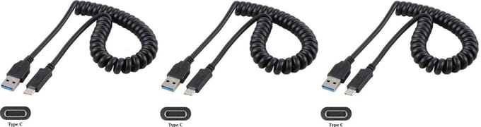 3 stuks OneOne 0,4m USB C spiraal kabel. Sterke laadkabel voor de auto. Oplaadkabel snoer past op Microsoft Xbox One Elite Controller 2, Xbox Series S Controller, Xbox Series X Controller