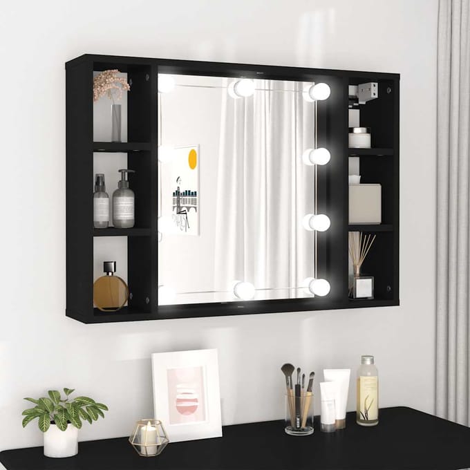 vidaXL - Spiegelkast - met - LED-verlichting - 76x15x55 - cm - zwart