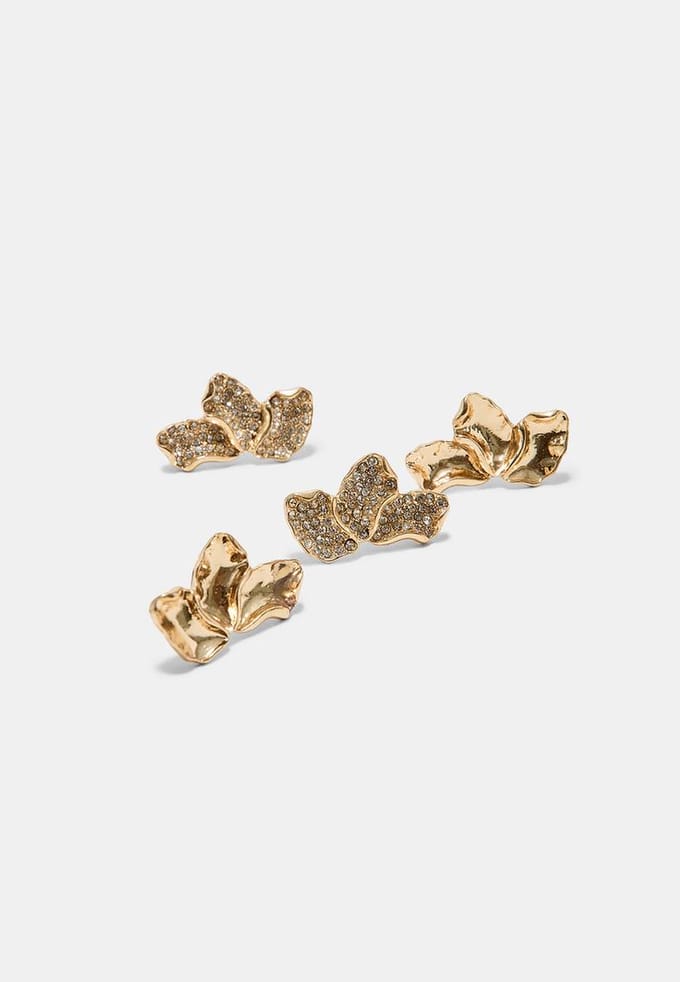 Stradivarius Set van 2 mini waaieroorbellen  Geel OS