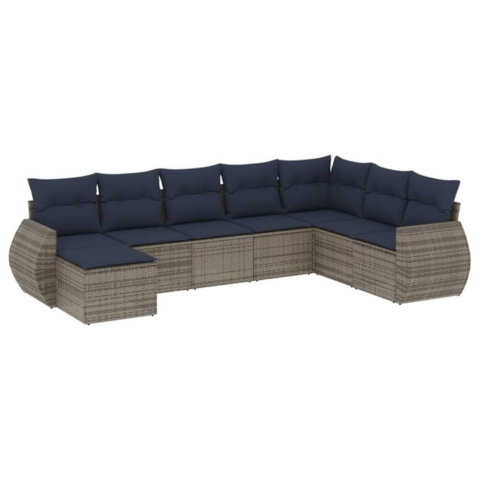 vidaXL - 8-delige - tuinbankset - met - kussens, - grijs - polyrotan