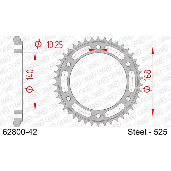 Stalen motortandwiel achteraan Afam 525 42 dents