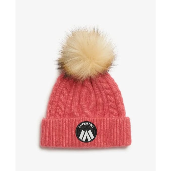 Superdry Luxe Gebreide Beanie met Kabelpatroon Roze Grootte: 1SIZE
