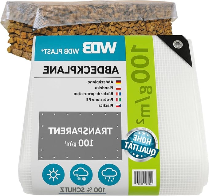 Afdekzeil Waterdicht - Beschermzeil Tarp - Spullen Afdekken - Versterkte Ogen - 4 x 8 Meter - Transparant
