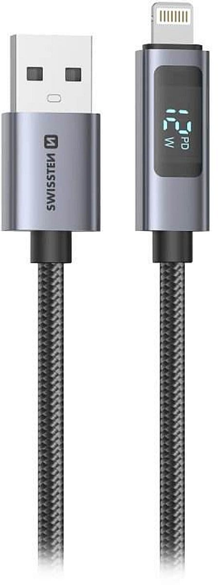Swissten Lightning Cable To USB Cable With LCD - 71551071 - 1 Meter - Black