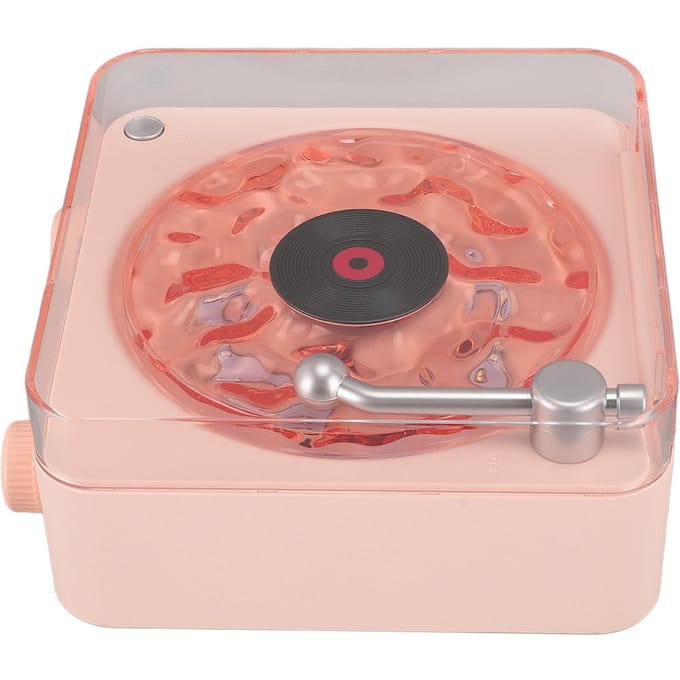 Haut-parleur Bluetooth style tourne-disque avec veilleuse et affichage de l'heure 3 en 1 Multifonction Petit rose