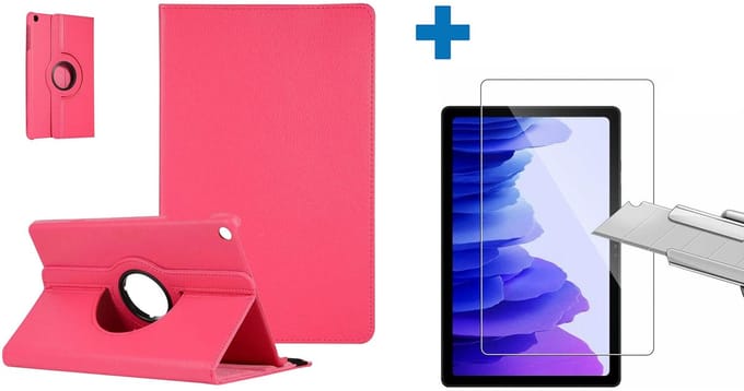 Screenprotector Geschikt voor Samsung Galaxy Tab A7 Hoes - (2020/2022) - 360 graden draaibaar case Pink + screenprotector gehard glas