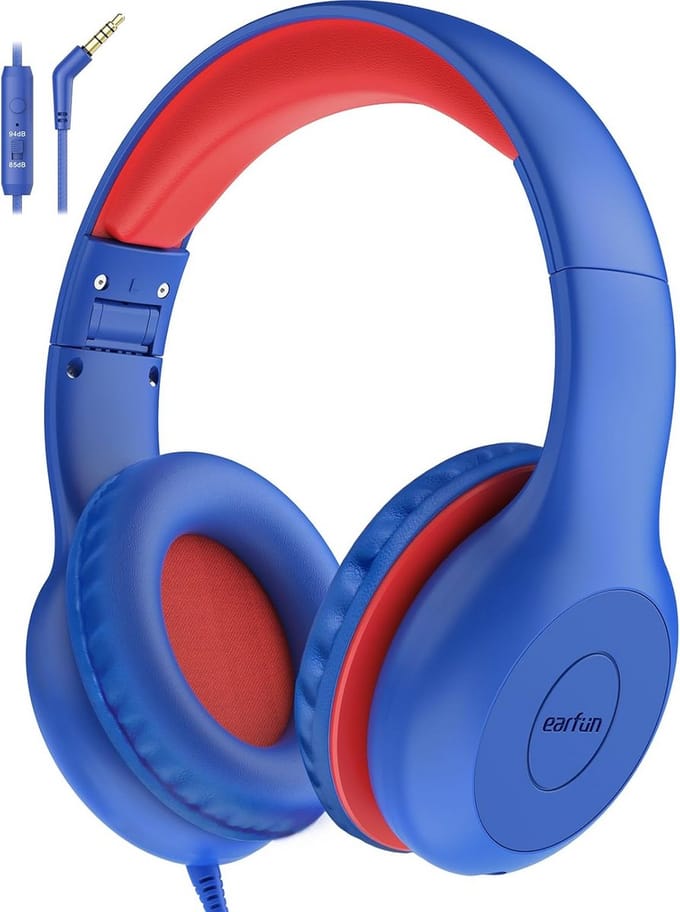 Kinderkoptelefoon met Kabel en Microfoon, Volumebeperking, 3,5 mm Jack, Opvouwbaar