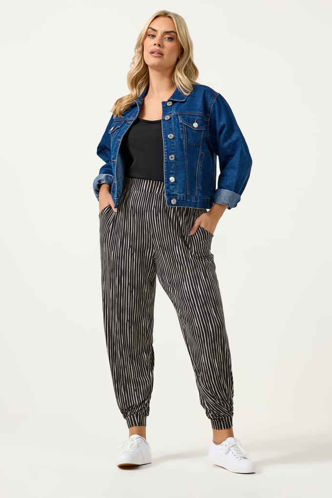 Yours Zwarte Gestreepte Harembroek Met Omgeslagen Boorden Size 48