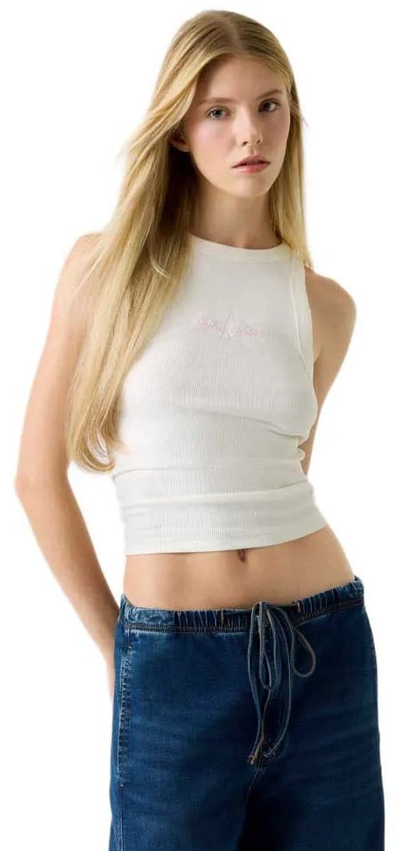 Geklede tanktop voor dames met geborduurd logo Guess