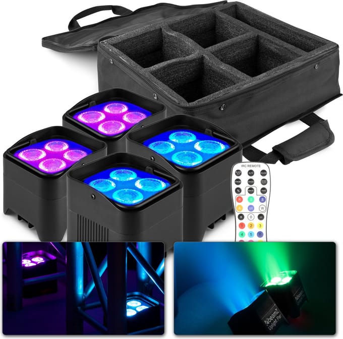 Set van 4 BeamZ BBP94W accu LED Uplights met tas