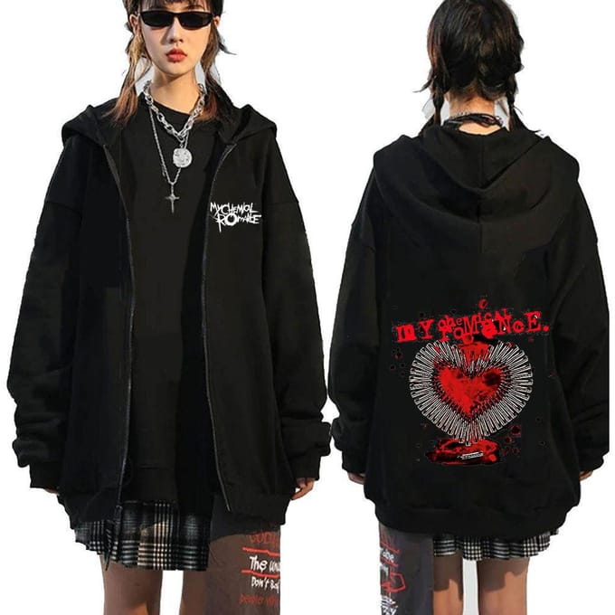 Chemical Romance Mcr Dode Rits Trui Zwart Parade Punk Emo Rock Rits Sweatshirt Mannen M