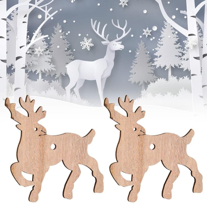 12 stuks Kerstboom Hanger Houten Liefde Hart Rendier Engel DIY Knutsel Ornament beige