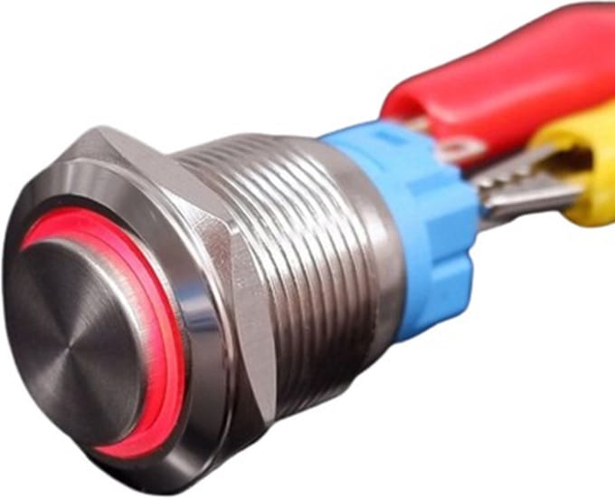 Drukschakelaar met verlichting - Met socket - ON/OFF - 16mm - 12V - Rood