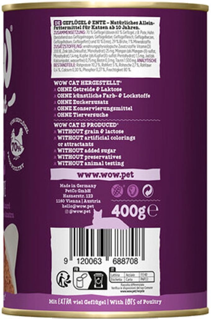 WOW Cat Wet Senior - Gevogelte & Eend - 400 g