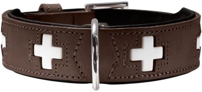 Hondenhalsband Leer Hoogwaardige Kwaliteit 55 (M) Bruin/Zwart