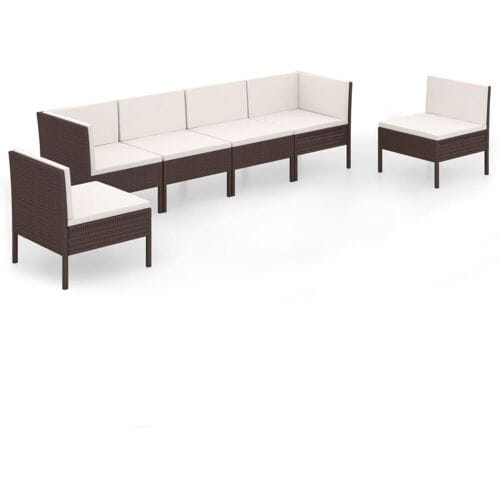 vidaXL - 6-delige - Loungeset - met - kussens - poly - rattan - bruin