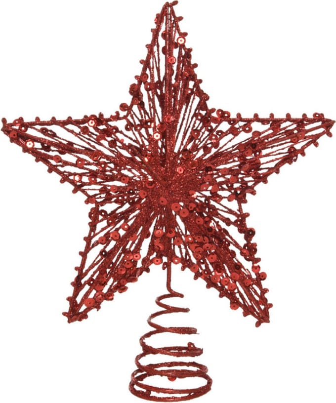 Kunststof ster piek/kerstboom - topper - rood - 22 cm - Kerstversiering/kerstboomversiering