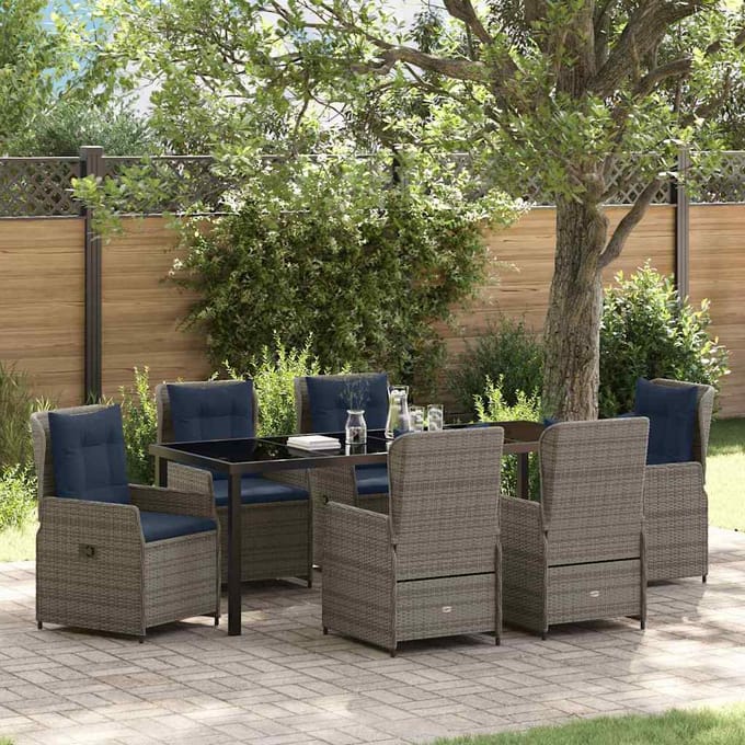 vidaXL - Tuin - Eettafel - Set - 7 - st - Grijs - Poly - rattan