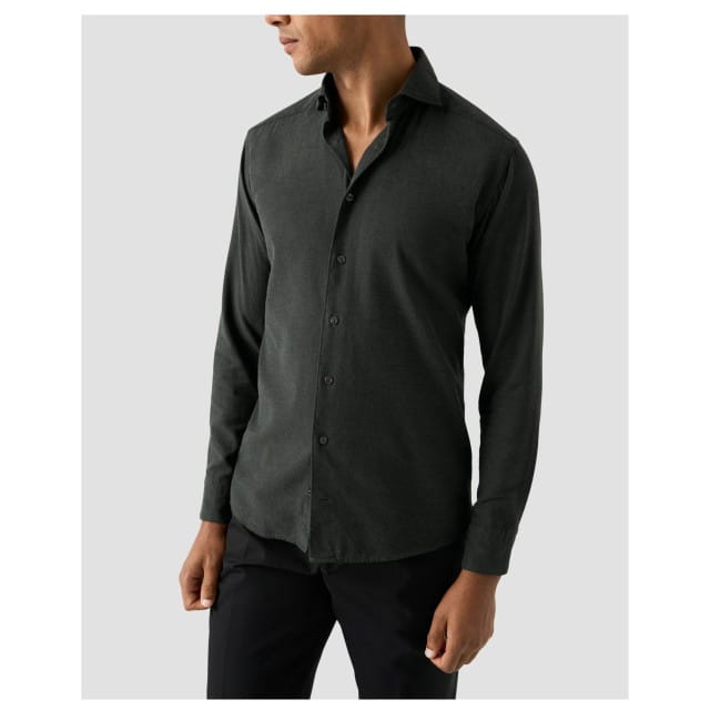 Eton Flannel Shirt Lange Mouw Overhemden Donkergroen 100012050