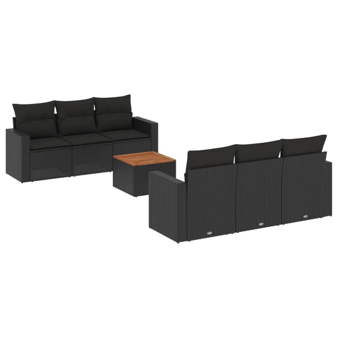 vidaXL - 7-delige - Loungeset - met - kussens - poly - rattan - zwart