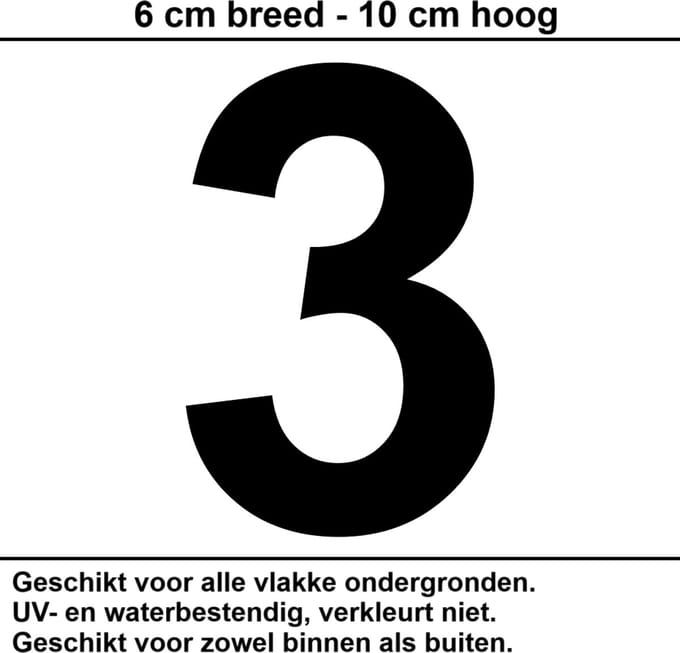 Huisnummer Sticker | Nummer 3 | 10 CM ZWART | Container Sticker | Cijfer Stickers