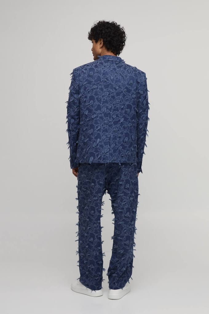 Getextureerde Denim-look Blazer Met Relaxed Fit | Navy | Size 40