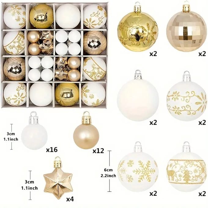 Nivard Kerstballen - Kerstversiering - Plastic - Mix 5 - Kerstballenset - 44 stuks
