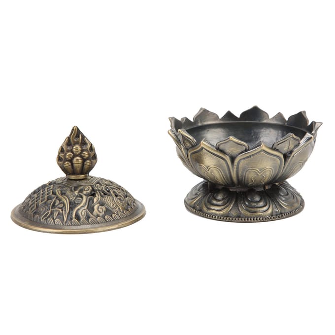 Brûleur d'encens Bronze Anticorrosion Antirouille Durable Classique Brûleur à Charbon de Bois pour Décoration Intérieure gray