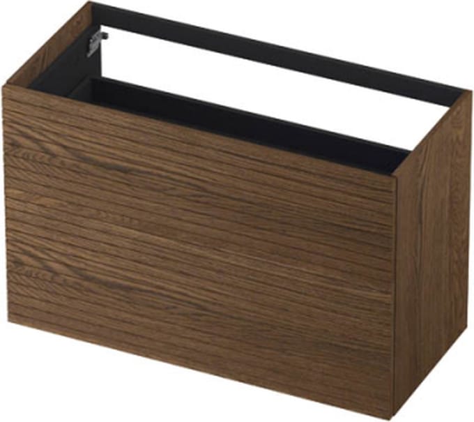 INK® wastafelonderkast 2 laden greeploos push to open echt hout horizontaal gefreesd 100x45x65cm, massief eiken chocolate