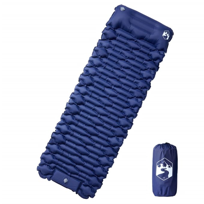 vidaXL - Kampeermatras - met - kussen - zelfopblazend - 1-persoons - marineblauw