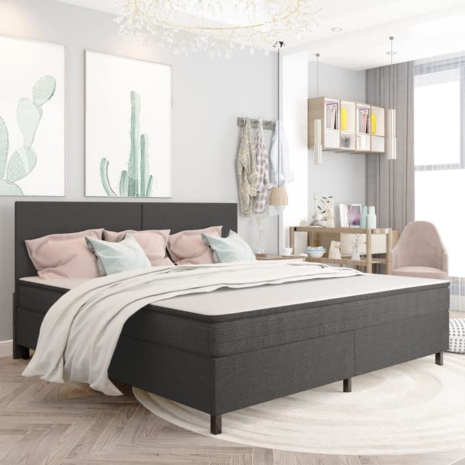 vidaXL - Boxspring - stof - donkergrijs - 200x200 - cm
