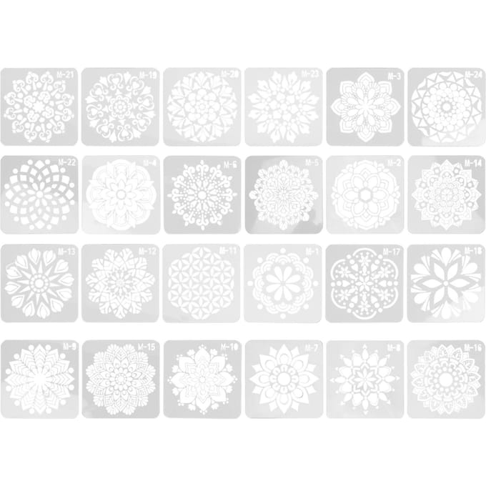 24 stuks Mandala Stencil 24 Stijlen Hol DIY Schildersjabloon voor Meubels Steen Hout white