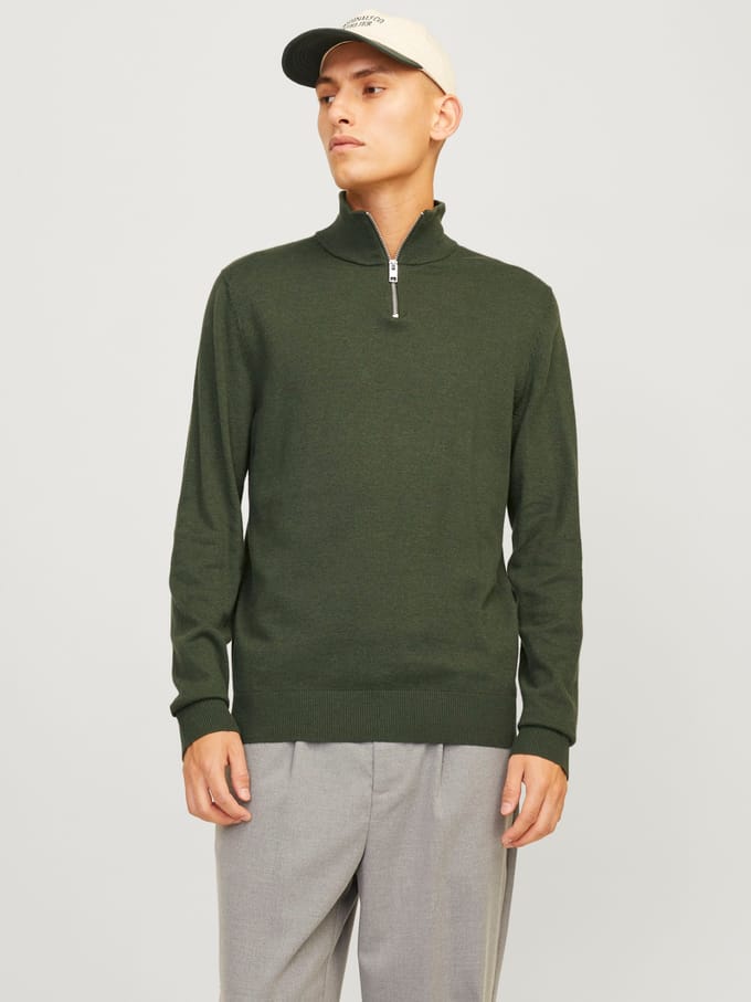 Jack & Jones - Heren Trui Emil Knit Half Zip - Groen - Maat S