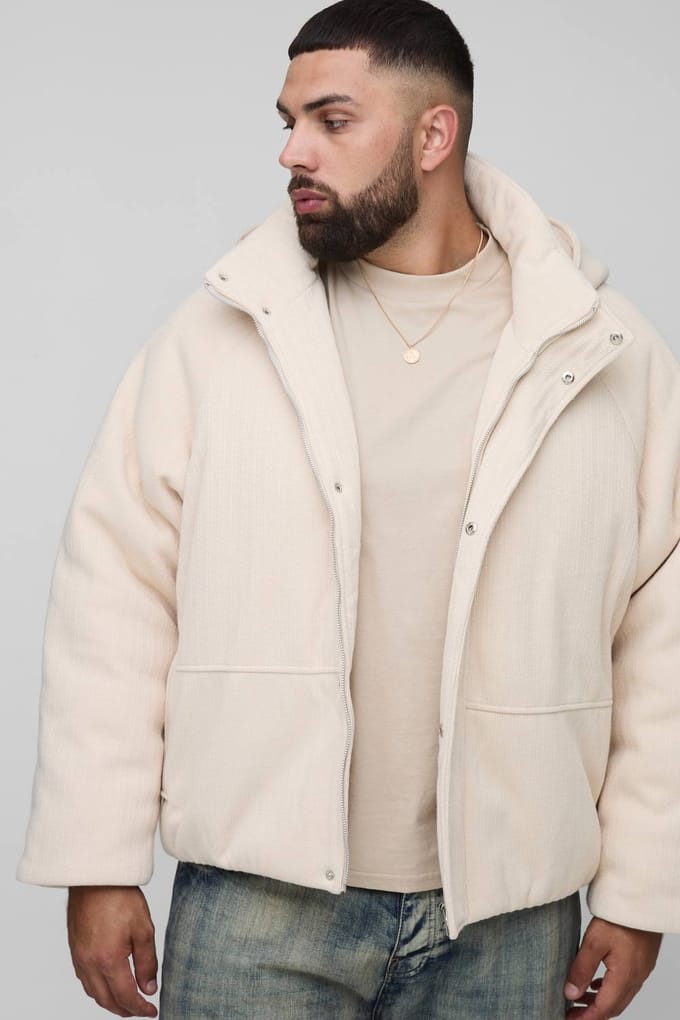 Plus Gebreide Kap Overdimensionale Boxy Puffer Jas | Ecru | Size 2XL