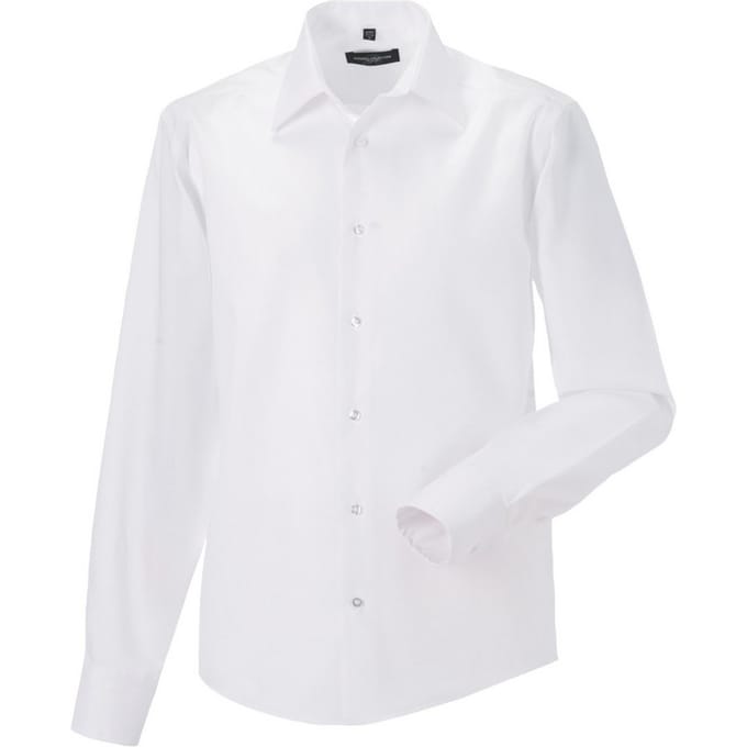Russell Heren Ultimate Non-Iron Getailleerde Formele Overhemd met Lange Mouwen (Wit)