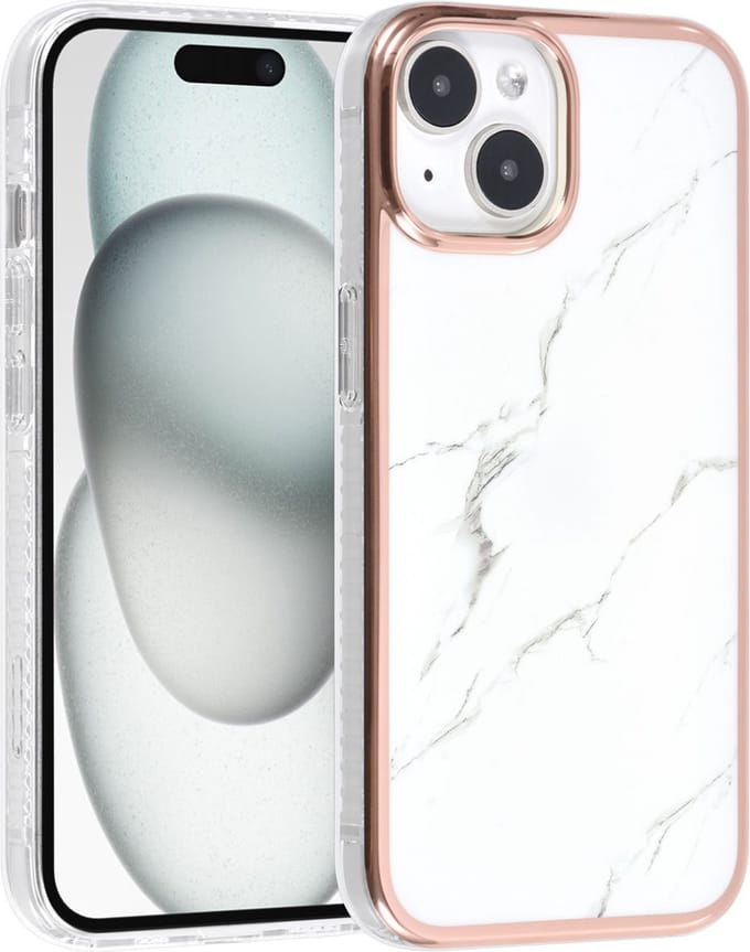 Multimedia & Accessoires Siliconen Marmer Harde Back Cover Case Hoesje geschikt voor Apple iPhone 15 Plus – TPU – Harde Plastic – Wit