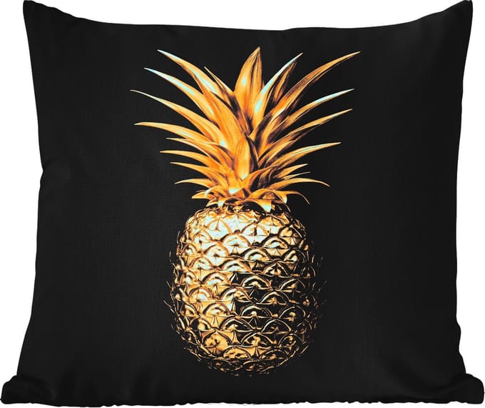 Tuinkussen - Ananas - Zwart - Goud - Luxe - 40x40 cm - Weerbestendig