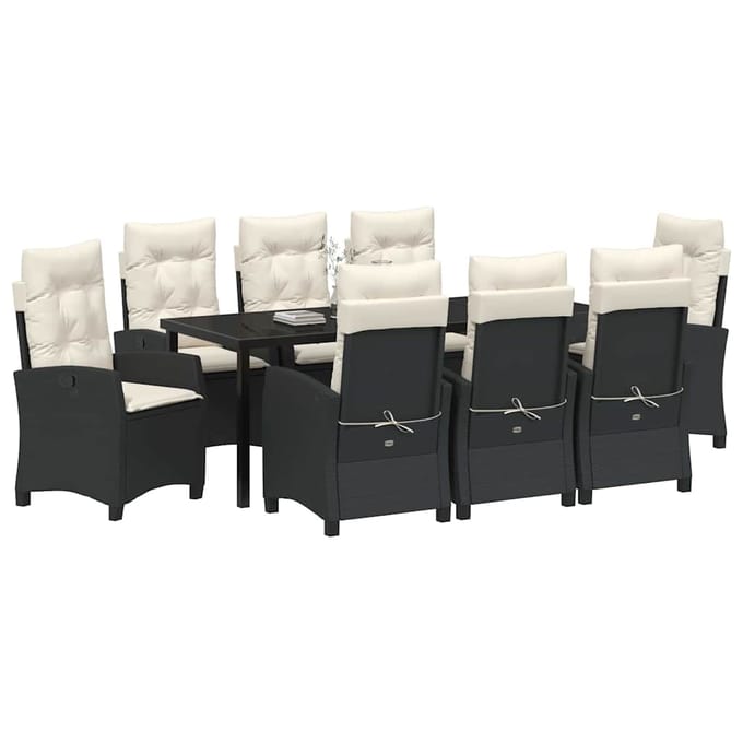 vidaXL - Tuin - Eettafel - Set - 9 - st - Zwart - poly - rattan